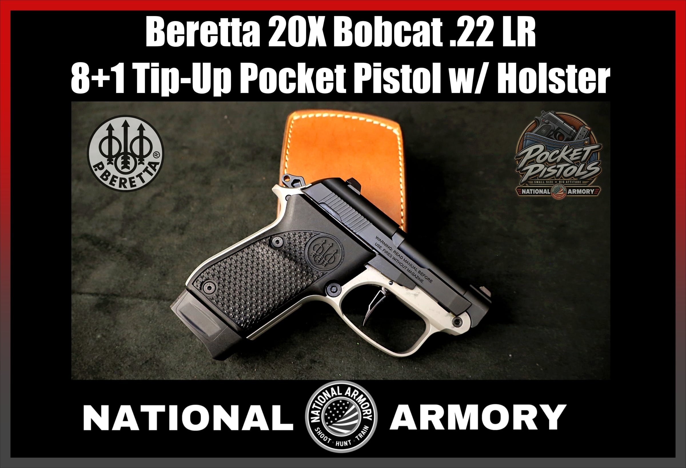 Beretta 20X Bobcat .22 LR 2.4" Two Tone Tip-Up Pistol w/ Leather Holster-img-0