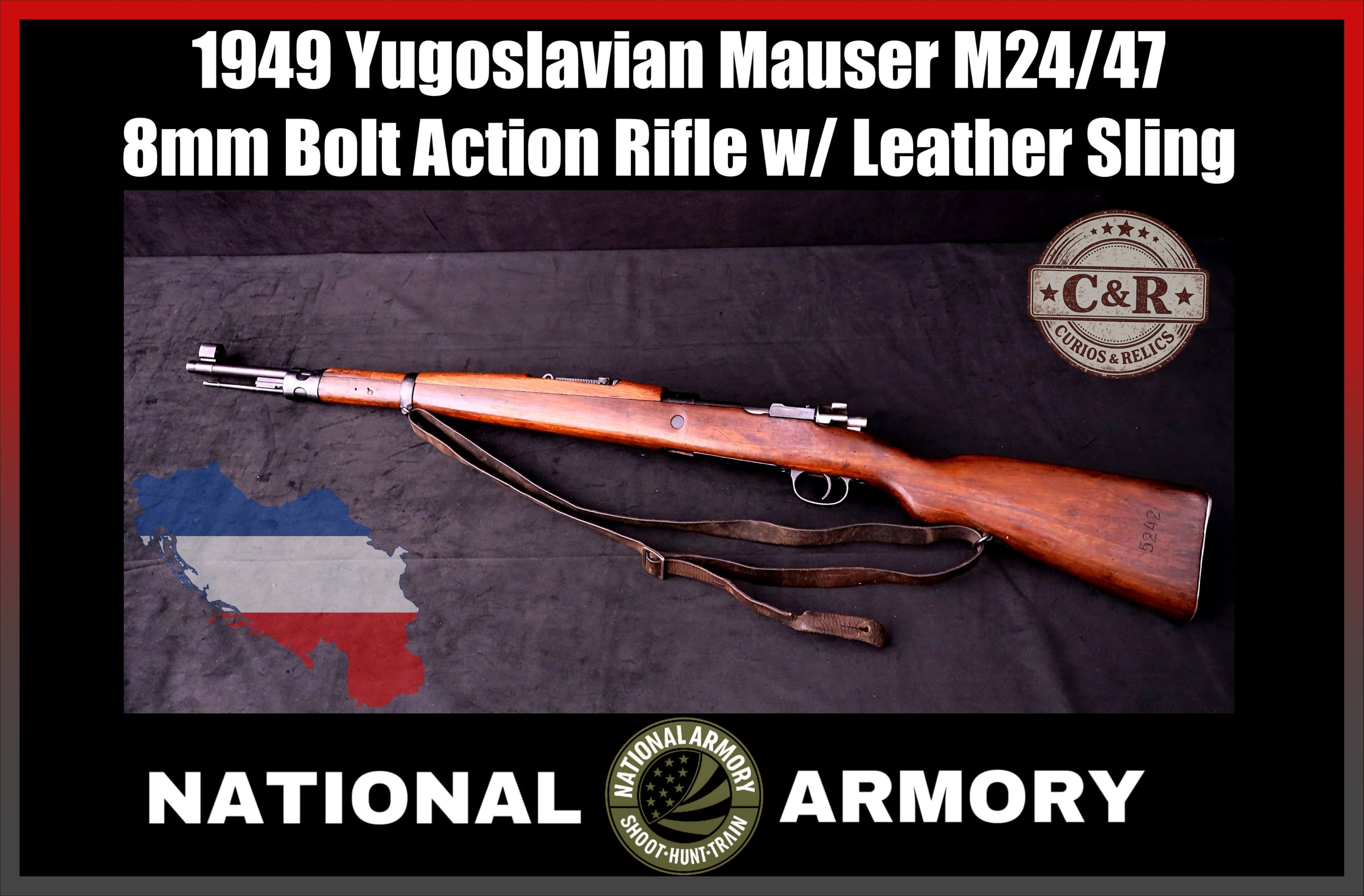 1949 Yugoslav M24/47 Mauser 8mm Rifle Preduzece 44 Crest 23.25" BBL-img-0