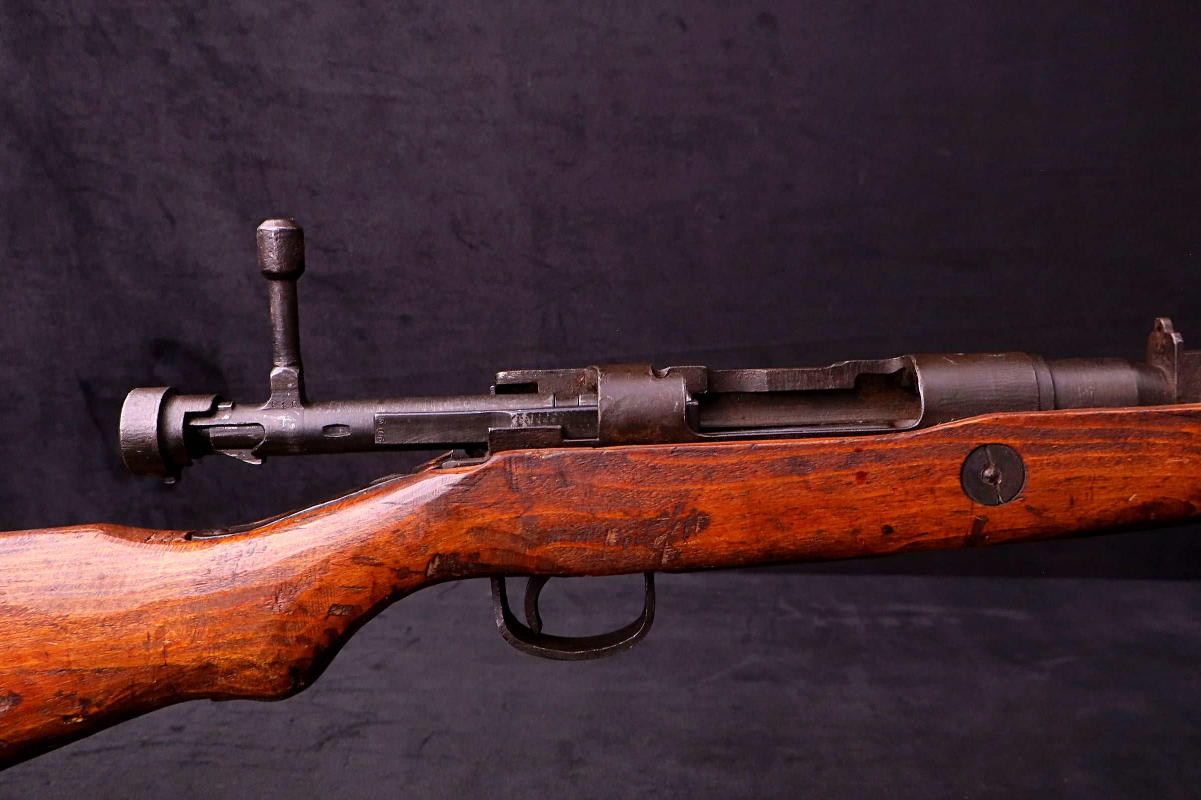 1944 WWII Japanese Arisaka Type 99 Last Ditch Rifle 7.7mm Rope Hole Stock-img-21