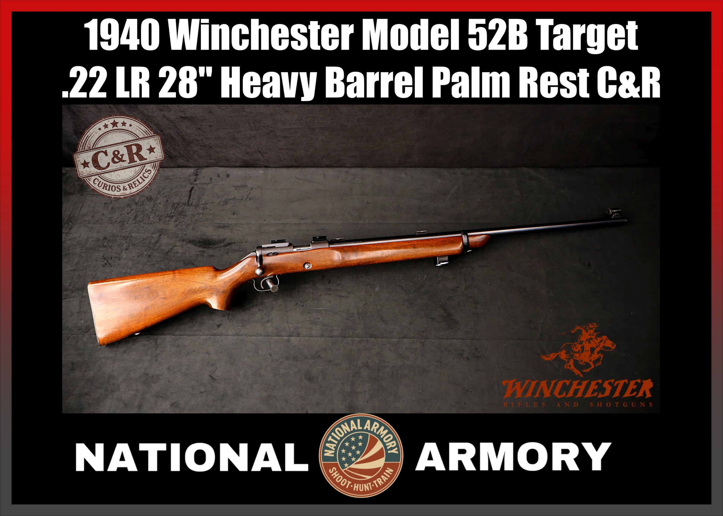 1940 Winchester 52B Target .22 LR Bolt Action Rifle 28" Heavy Barrel-img-0