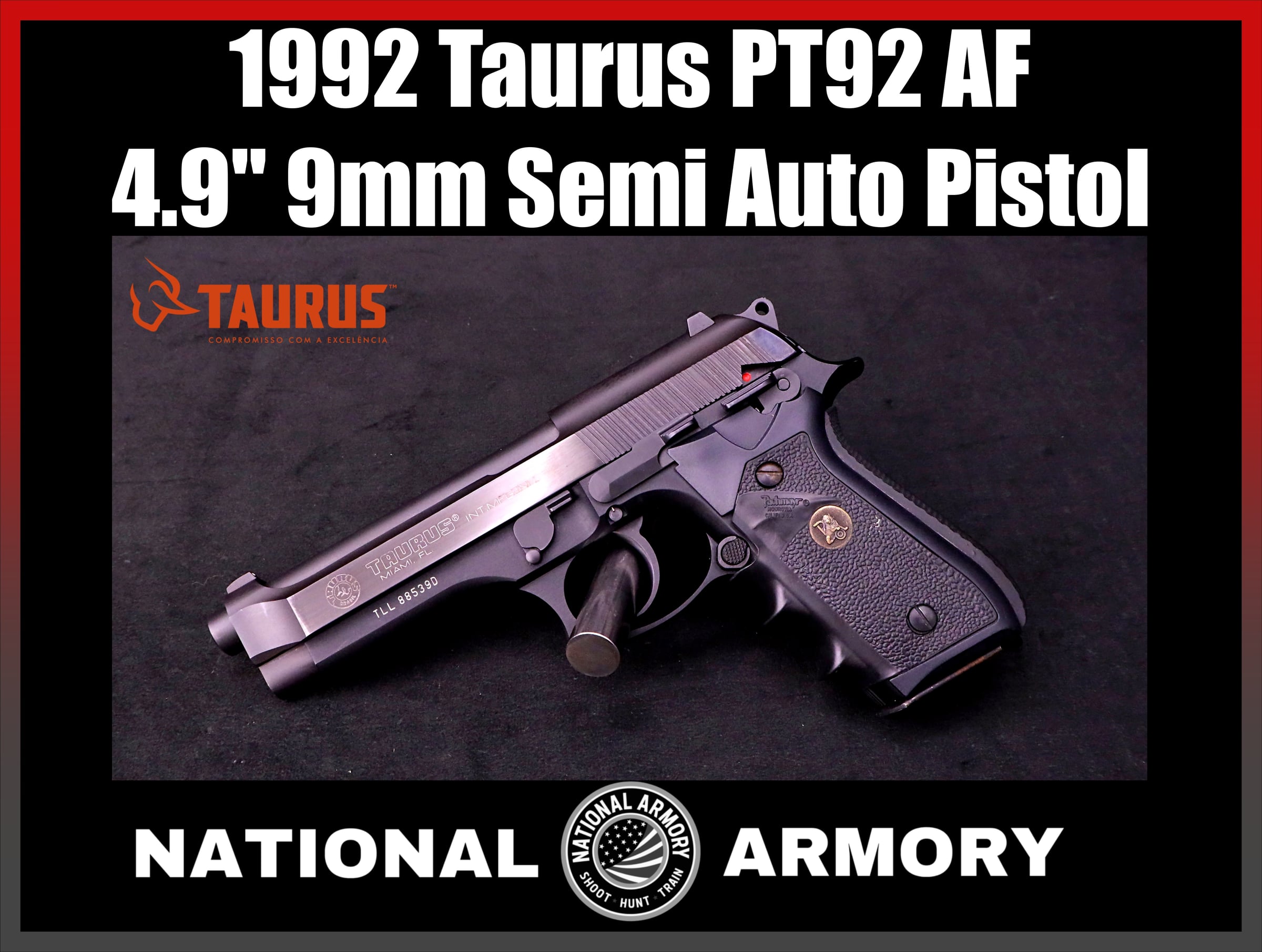 1992 Taurus PT92 AF 9mm Semi Auto Pistol 4.9" Barrel DA/SA Decocker-img-0