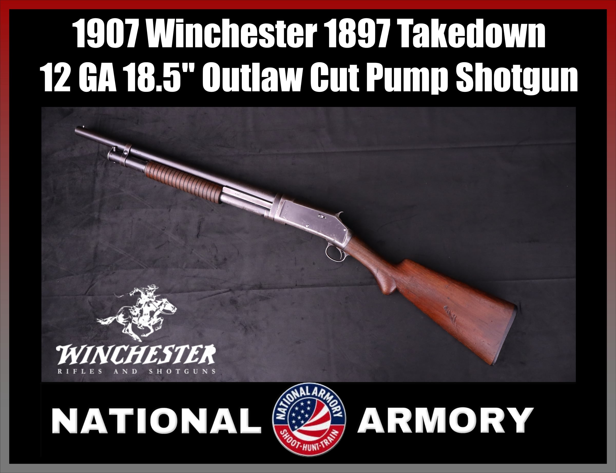 1907 Winchester 1897 Takedown 12 GA 18.5" Outlaw Cut Pump Shotgun Slam Fire-img-0