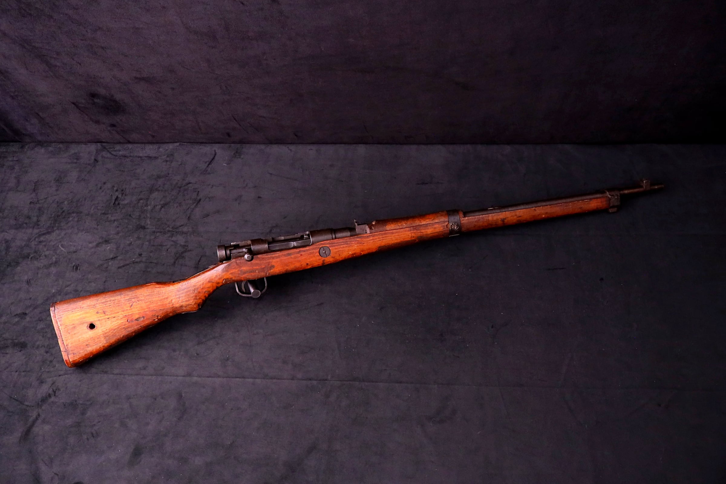 1944 WWII Japanese Arisaka Type 99 Last Ditch Rifle 7.7mm Rope Hole Stock-img-1