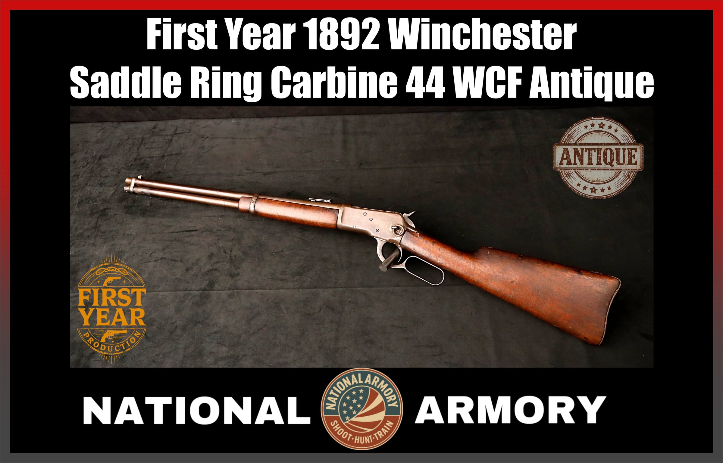 Antique 1892 Winchester Model 1892 Saddle Ring Carbine .44 WCF *Low Serial*-img-0