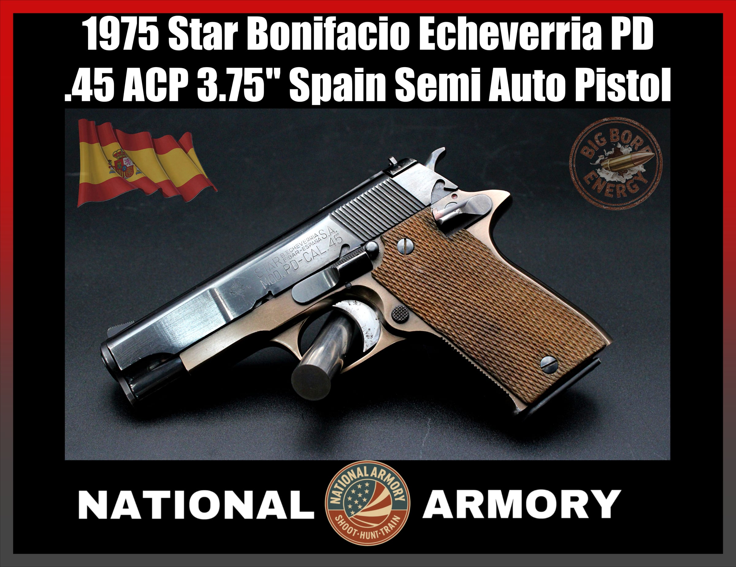 1975 Star PD .45 ACP Compact Pistol 3.75" Blued Bronze Two Tone Wood Grips-img-0