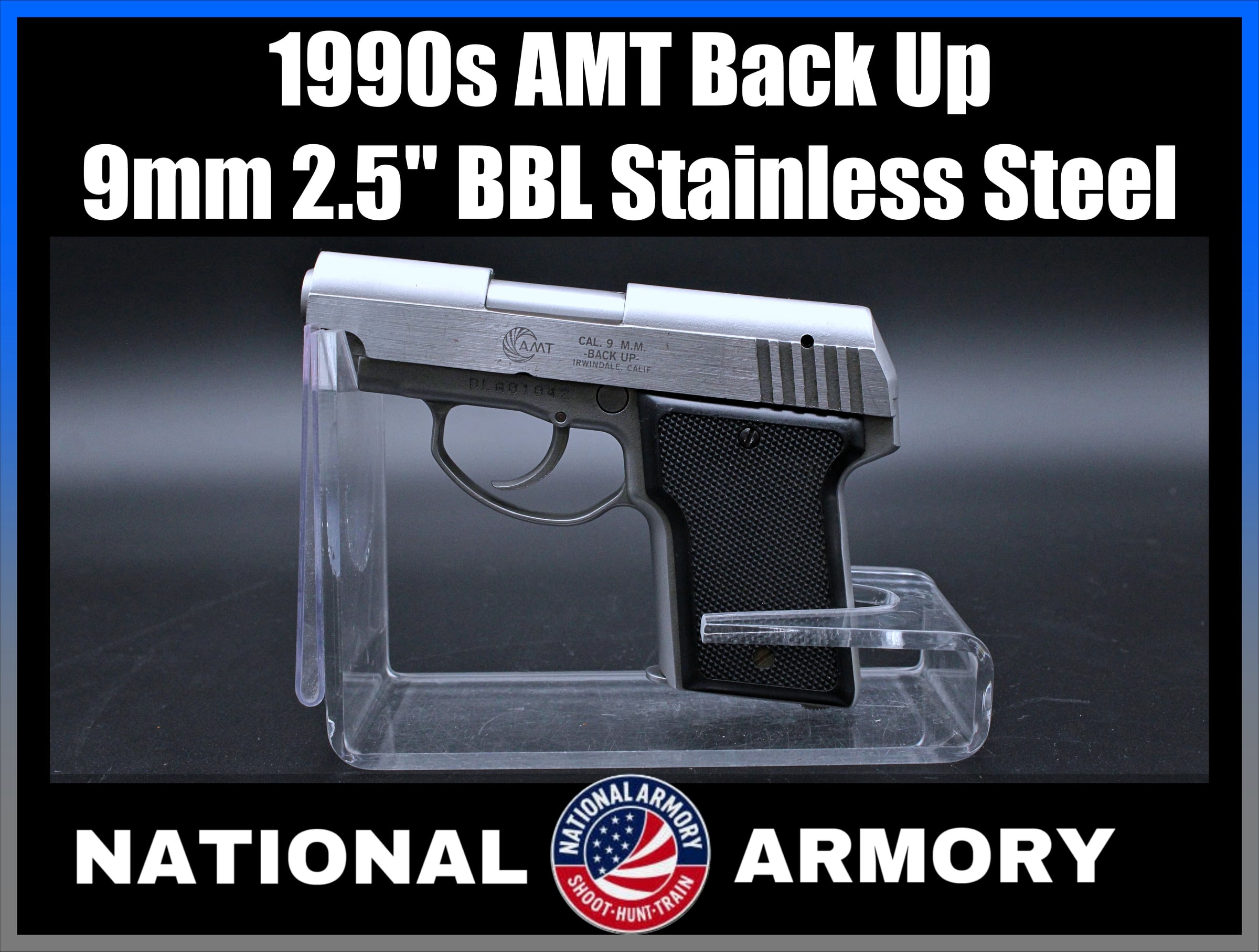 1990s AMT Back Up 9mm 2.5" BBL Stainless Steel-img-0