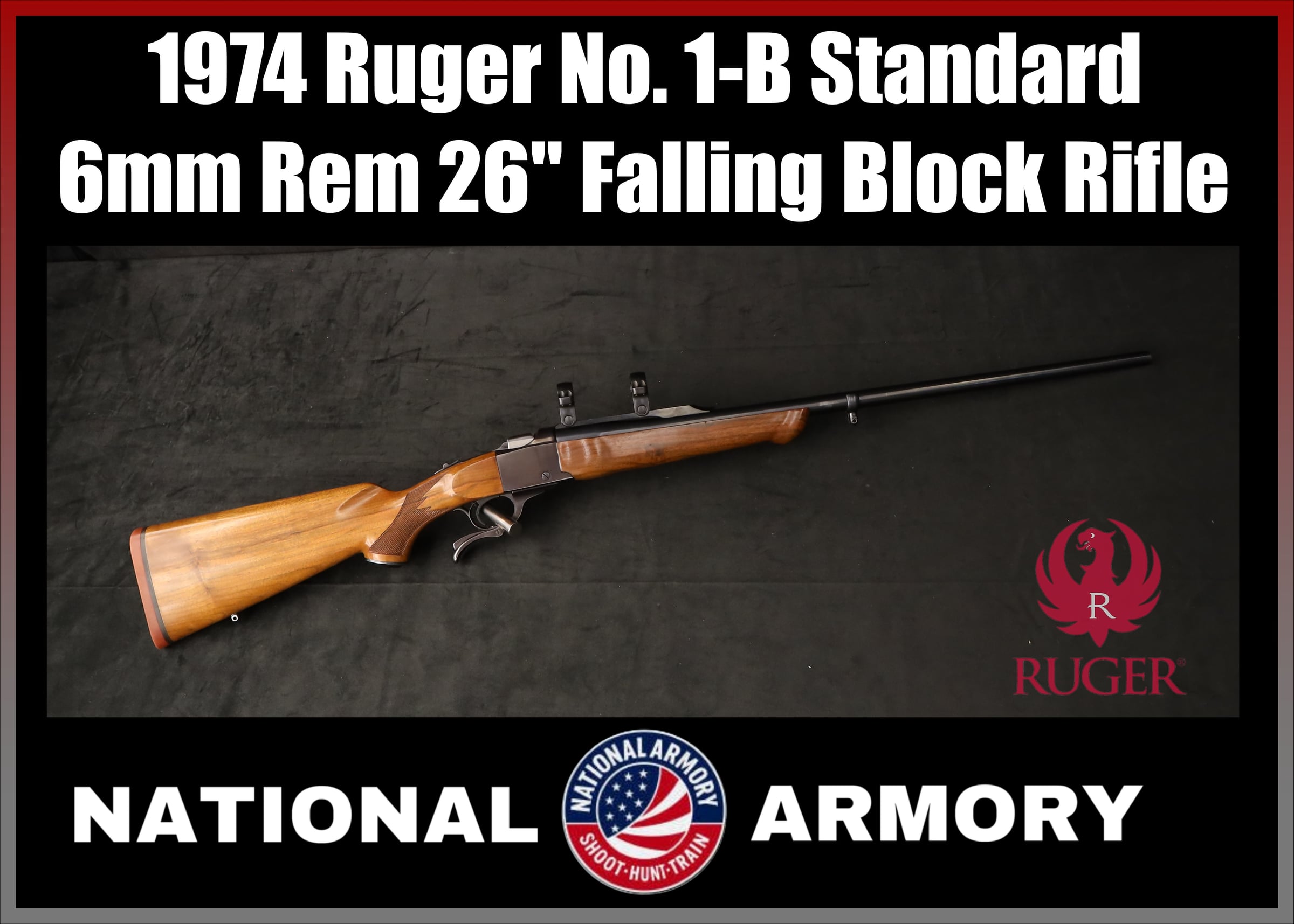 1974 Ruger No. 1-B Standard 6mm Rem 26" Pre-Warning Southport Falling Block-img-0