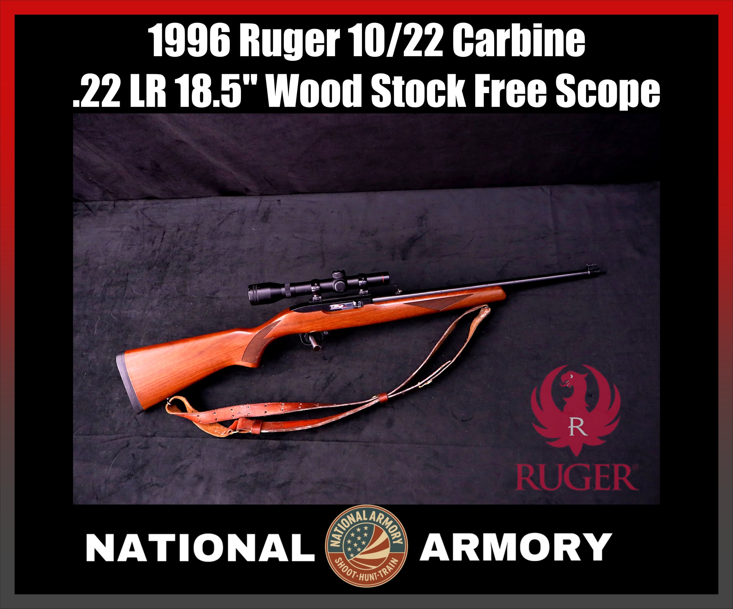 1996 Ruger 10/22 Carbine .22 LR 18.5" Wood Simmons 4X Scope Leather Sling-img-0