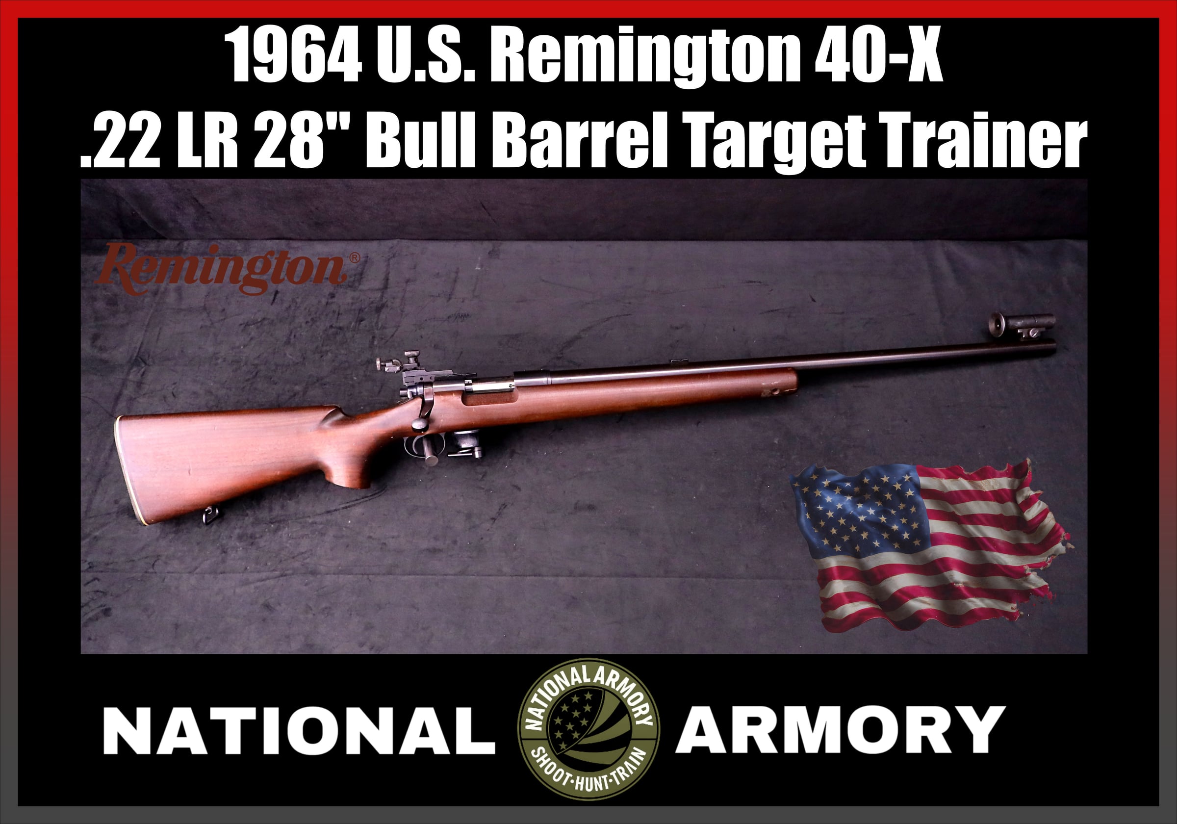 1964 Remington 40-X U.S. Trainer .22 LR 28 Inch Bull Barrel Redfield Sights-img-0