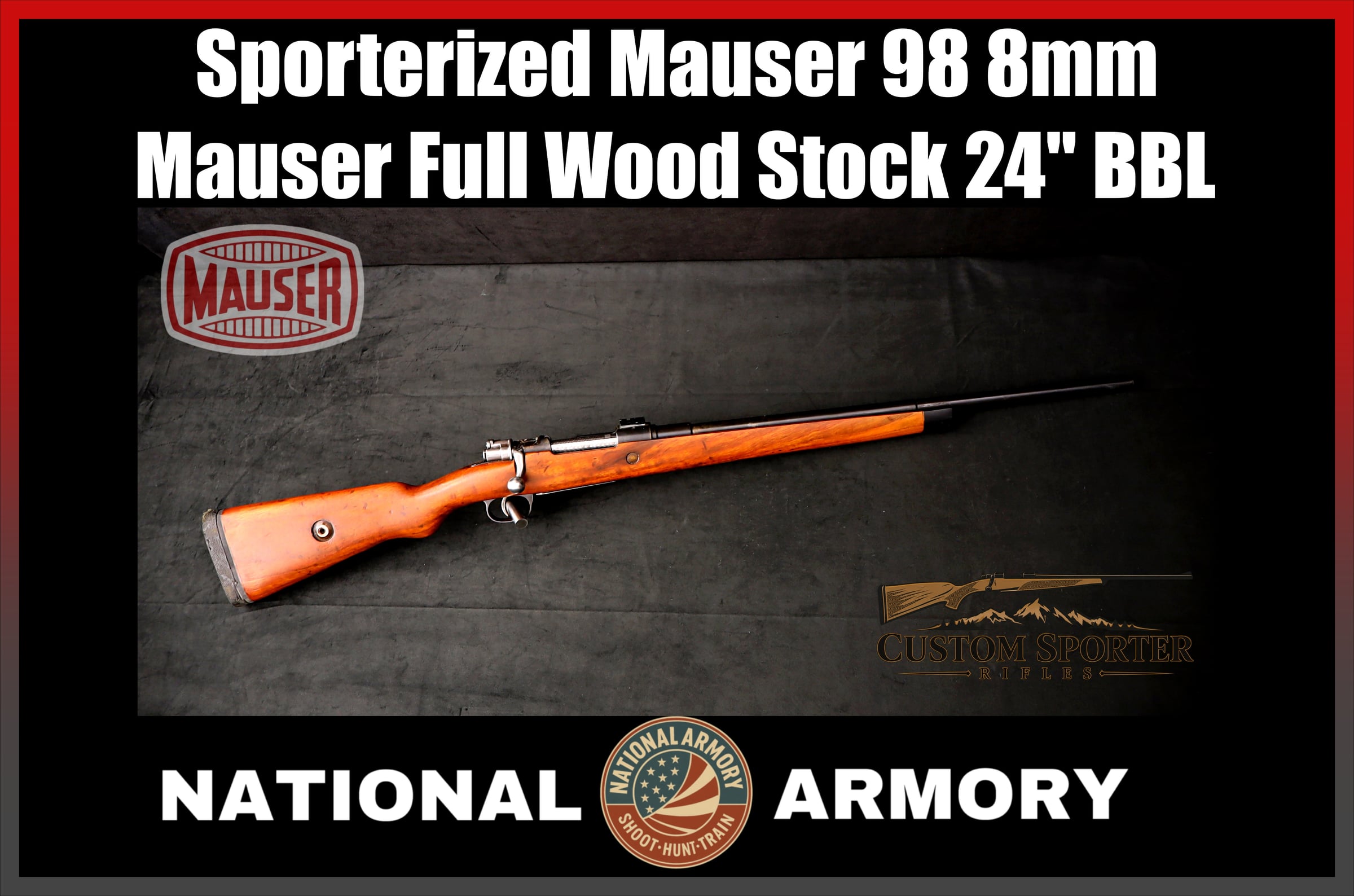 K98 8mm Mauser Sporter Rifle 24" BBL Jeweled Bolt Full Wood Stock-img-0