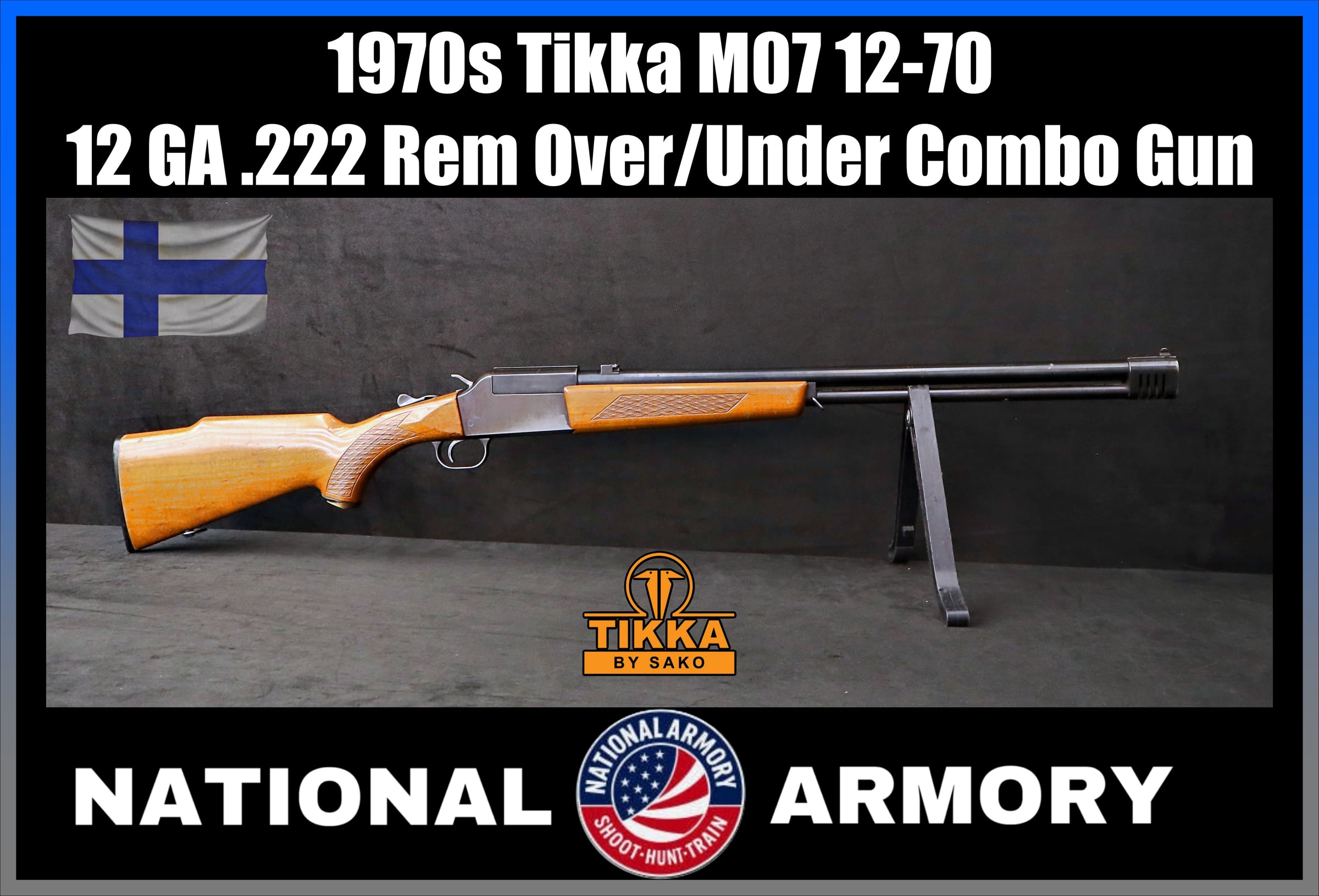 1970s Sako Type Tikka 12-70 12 GA .222 Rem Over/Under Combo Gun-img-0