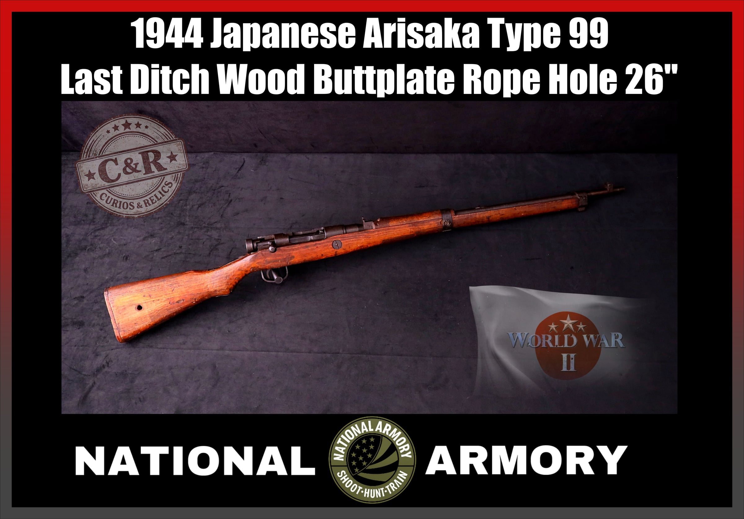 1944 WWII Japanese Arisaka Type 99 Last Ditch Rifle 7.7mm Rope Hole Stock-img-0