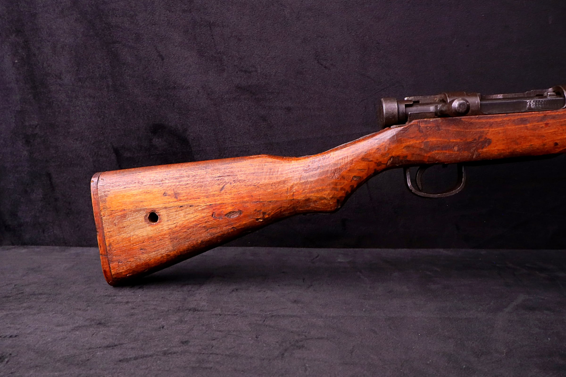1944 WWII Japanese Arisaka Type 99 Last Ditch Rifle 7.7mm Rope Hole Stock-img-5