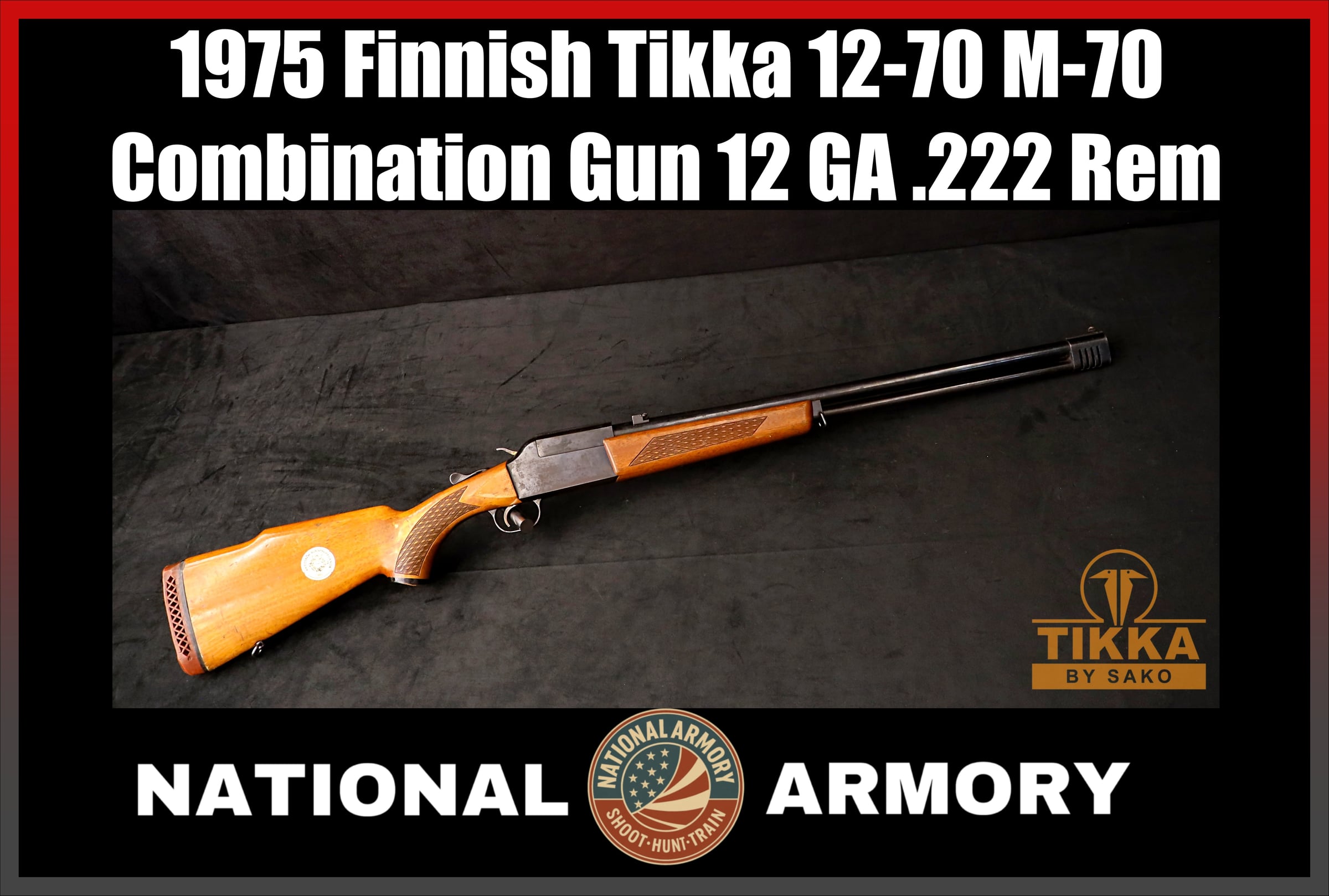 1975 Tikka 12-70 M-70 Over/Under Combo Gun 12 GA .222 Rem 26"-img-0
