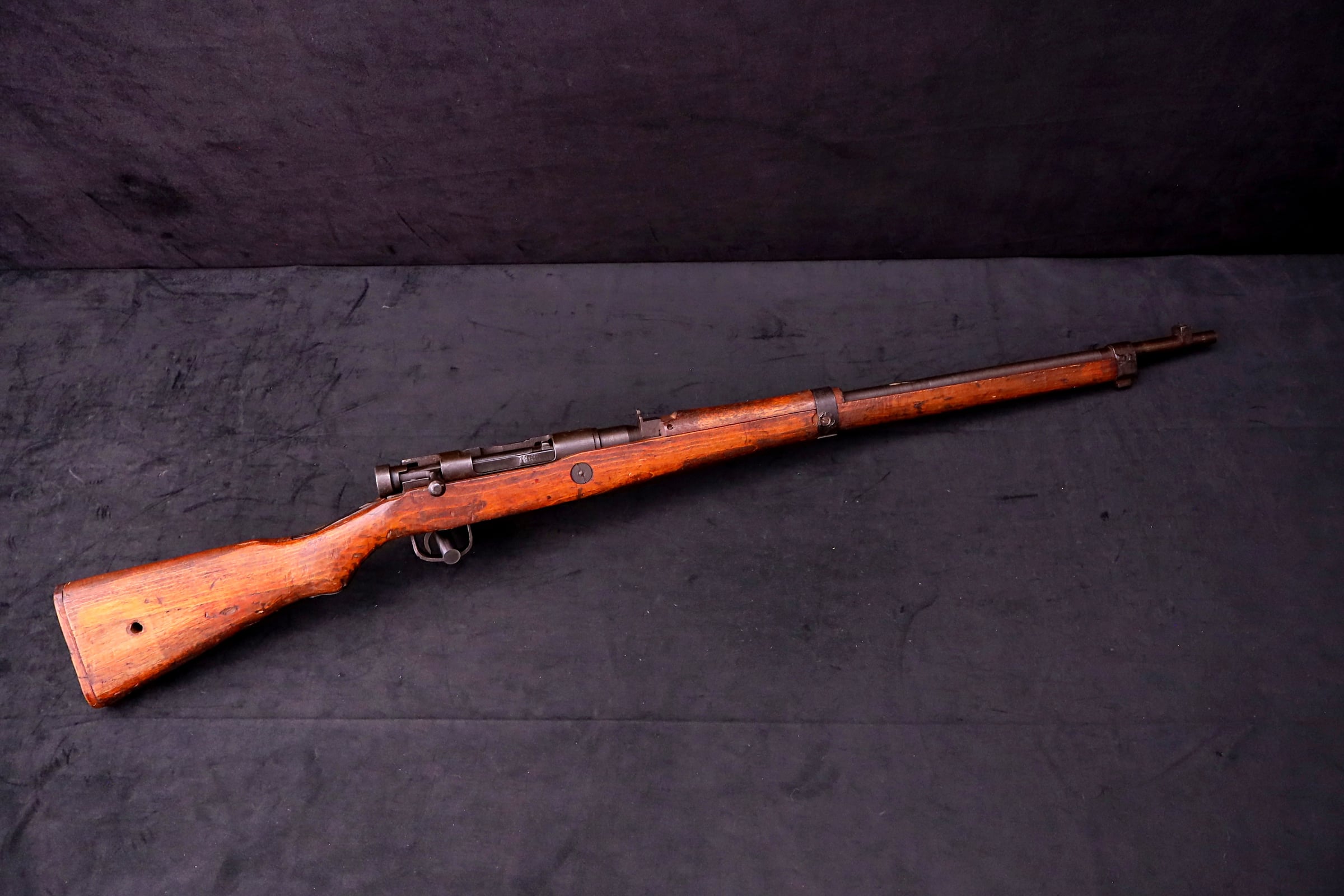 1944 WWII Japanese Arisaka Type 99 Last Ditch Rifle 7.7mm Rope Hole Stock-img-3